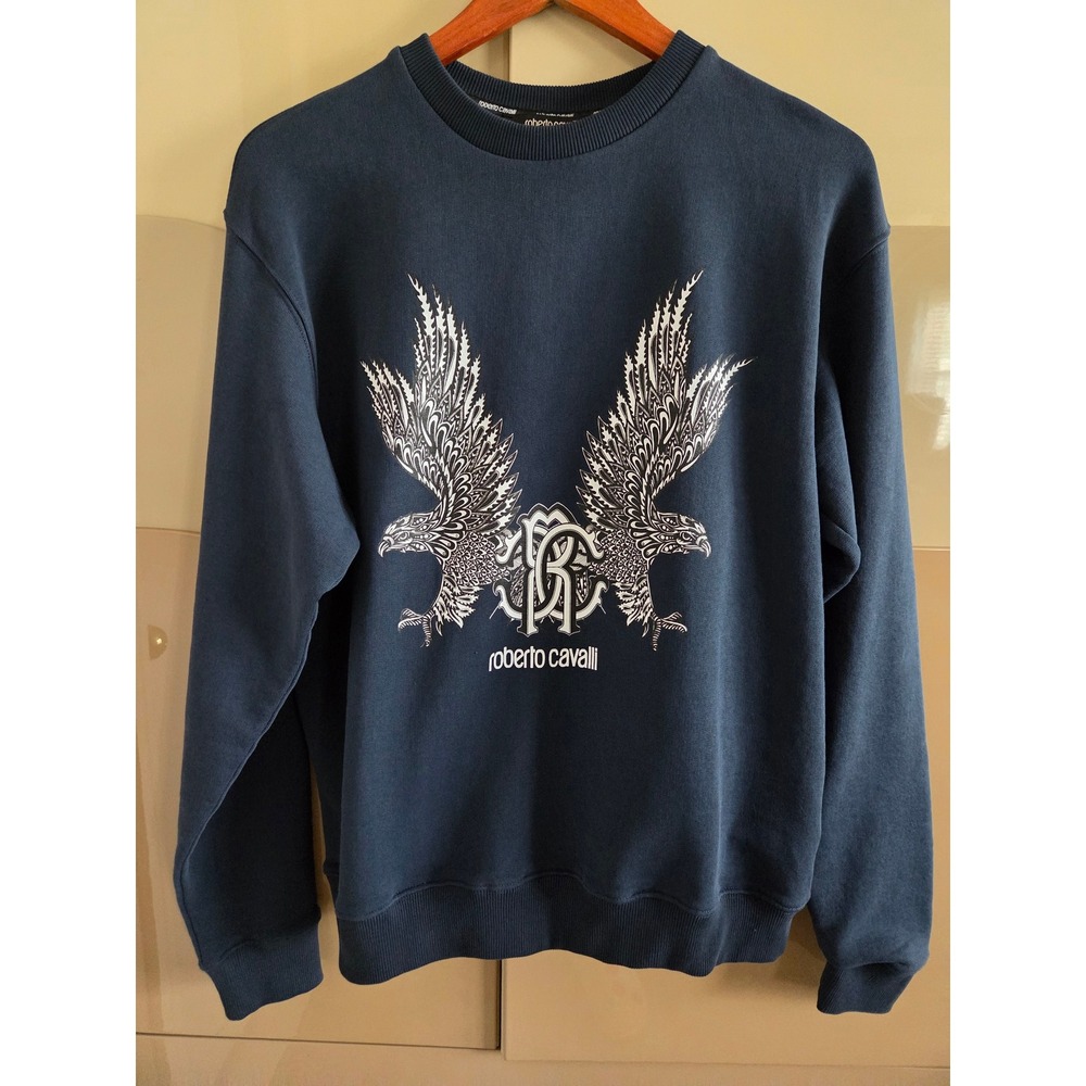 Roberto Cavalli Men's Navy Blue Double Eagle RC Graphic Crewneck Sweatshirt M